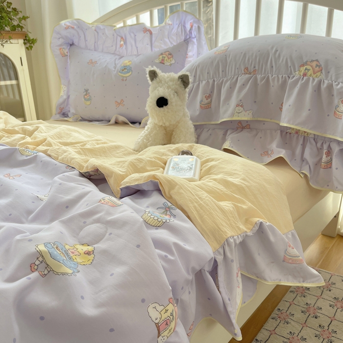 91家纺网 家纺一手货源 找家纺 顾里家纺 2025春夏新款韩系云朵棉夏被夏凉被空调被四件套 露思紫