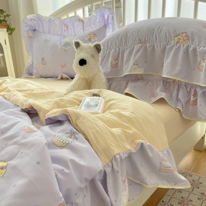 91家纺网 家纺一手货源 找家纺 顾里家纺 2025春夏新款韩系云朵棉夏被夏凉被空调被四件套 露思紫