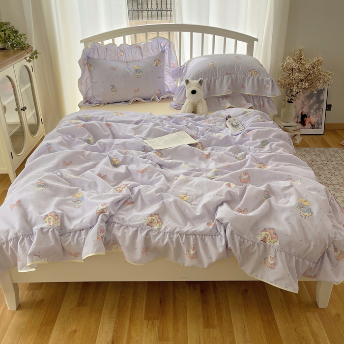 91家纺网 家纺一手货源 找家纺 顾里家纺 2025春夏新款韩系云朵棉夏被夏凉被空调被四件套 露思紫