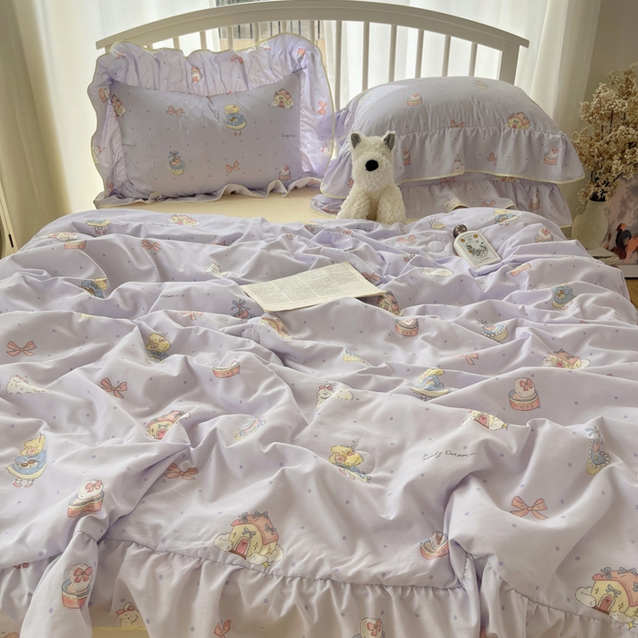 91家纺网 家纺一手货源 找家纺 顾里家纺 2025春夏新款韩系云朵棉夏被夏凉被空调被四件套 露思紫