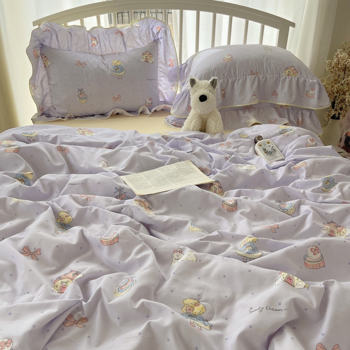 91家纺网 家纺一手货源 找家纺 顾里家纺 2025春夏新款韩系云朵棉夏被夏凉被空调被四件套 露思紫