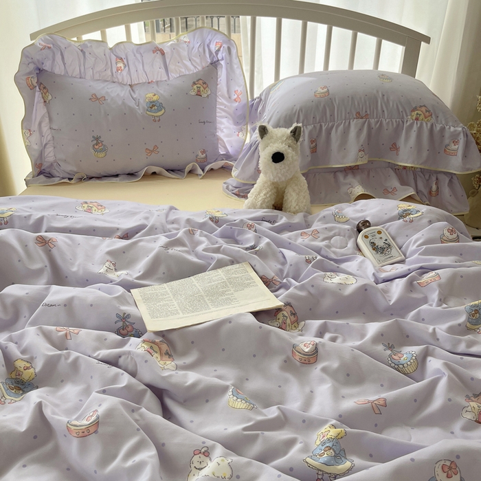 91家纺网 家纺一手货源 找家纺 顾里家纺 2025春夏新款韩系云朵棉夏被夏凉被空调被四件套 露思紫