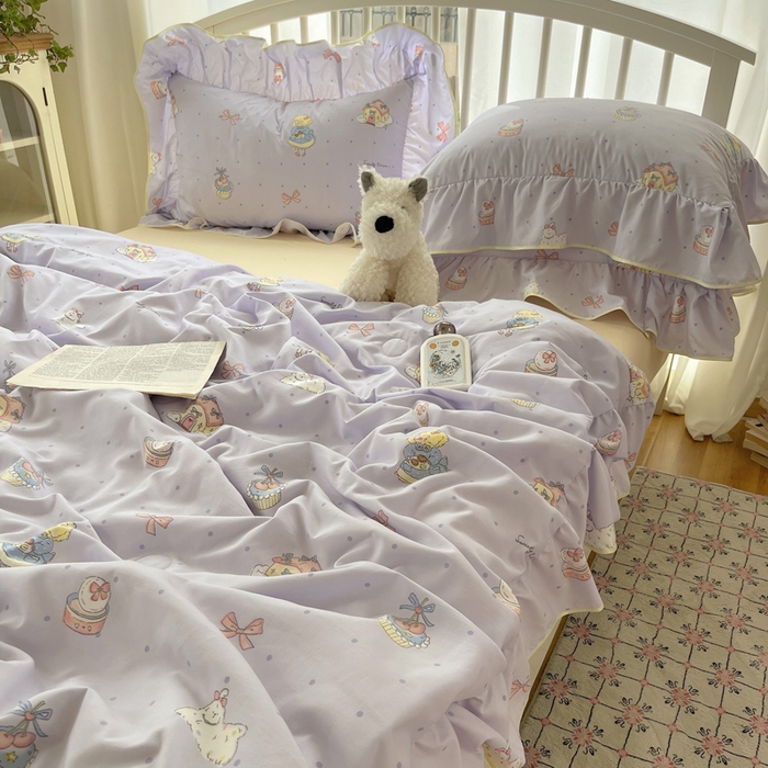 91家纺网 家纺一手货源 找家纺 顾里家纺 2025春夏新款韩系云朵棉夏被夏凉被空调被四件套 露思紫