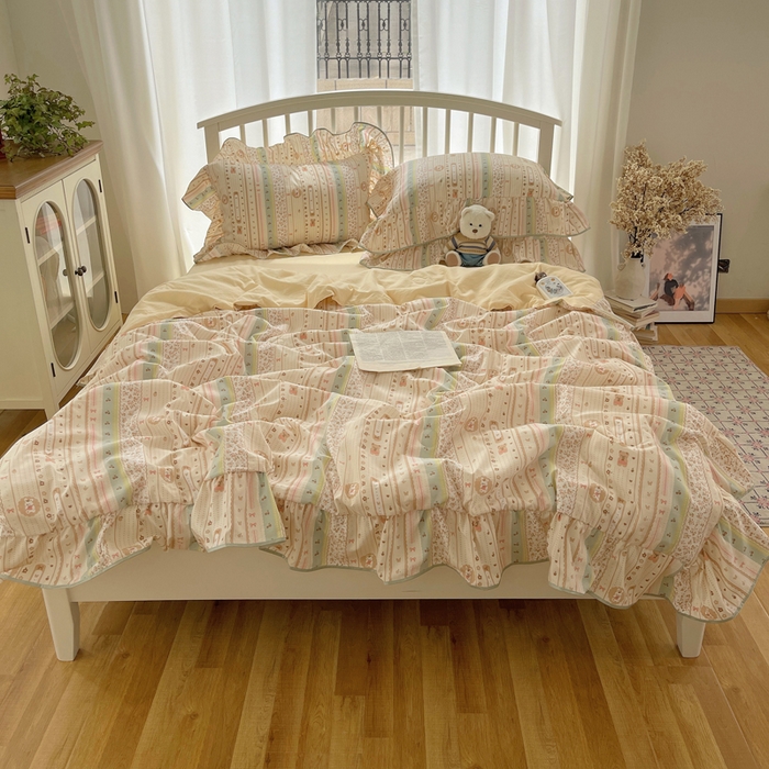 91家纺网 家纺一手货源 找家纺 顾里家纺 2025春夏新款韩系云朵棉夏被夏凉被空调被四件套 泡芙酱