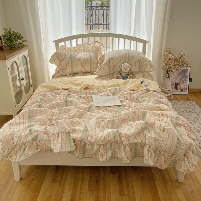 91家纺网 家纺一手货源 找家纺 顾里家纺 2025春夏新款韩系云朵棉夏被夏凉被空调被四件套 泡芙酱