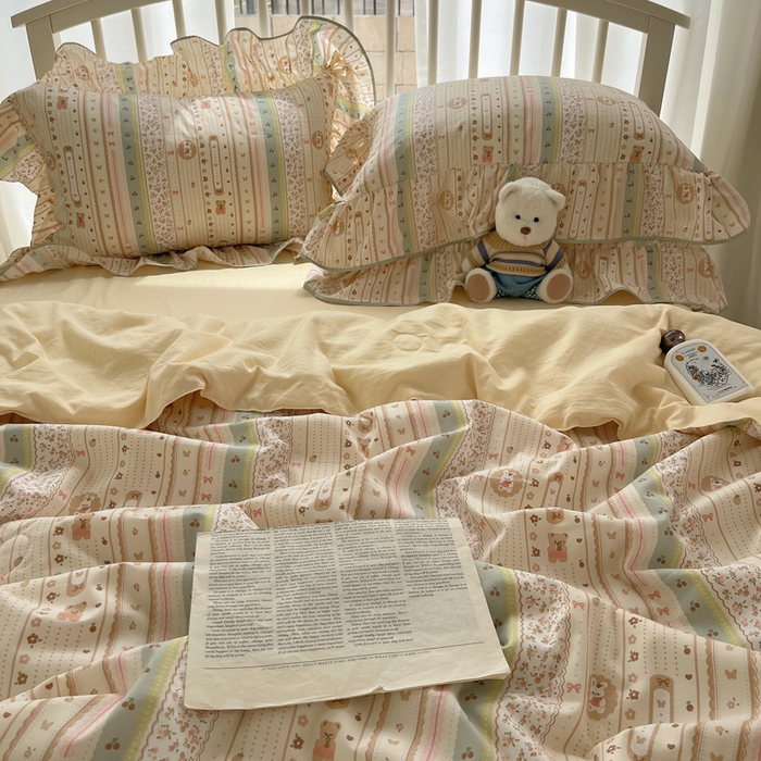 91家纺网 家纺一手货源 找家纺 顾里家纺 2025春夏新款韩系云朵棉夏被夏凉被空调被四件套 泡芙酱