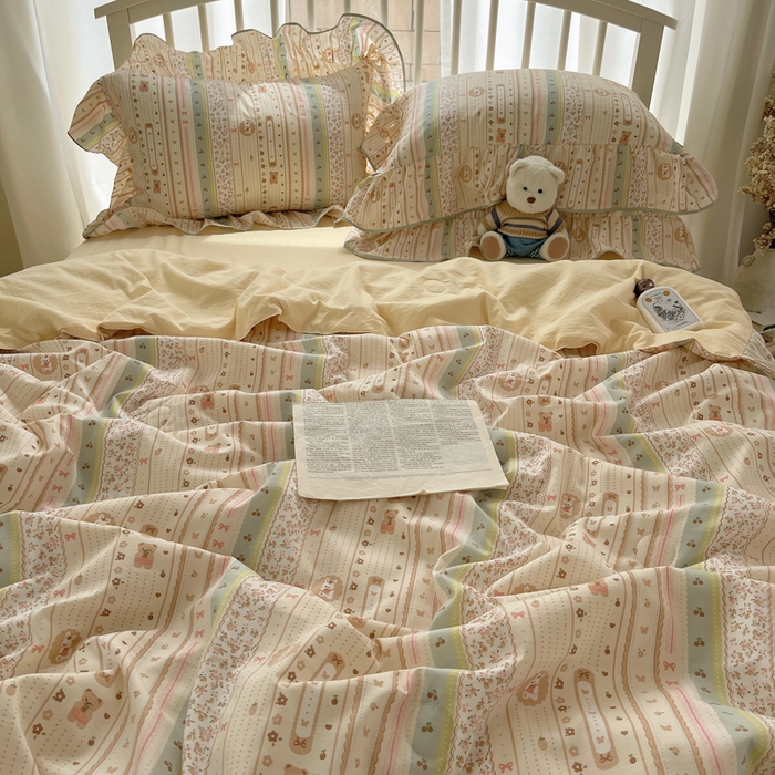 91家纺网 家纺一手货源 找家纺 顾里家纺 2025春夏新款韩系云朵棉夏被夏凉被空调被四件套 泡芙酱