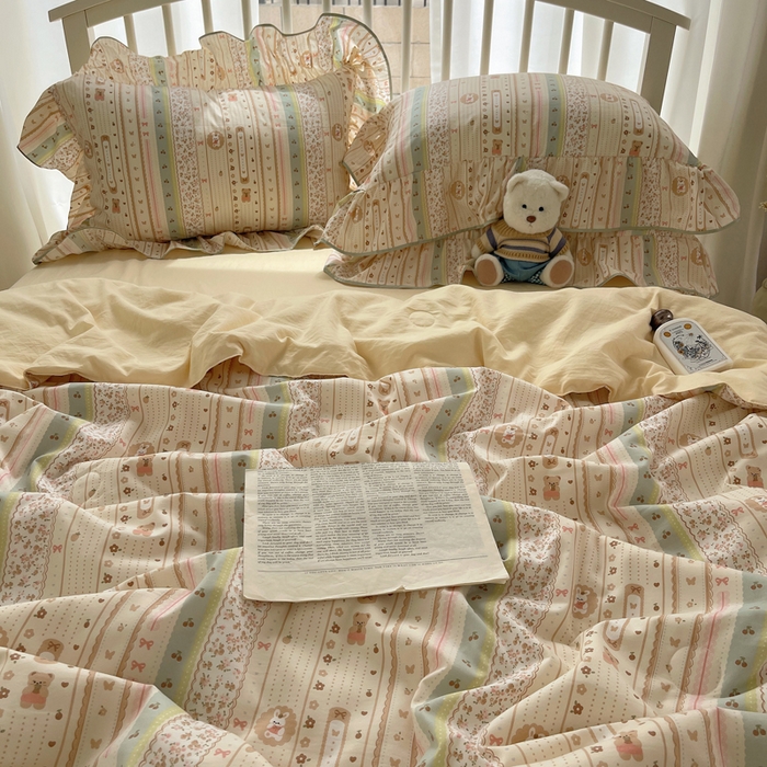 91家纺网 家纺一手货源 找家纺 顾里家纺 2025春夏新款韩系云朵棉夏被夏凉被空调被四件套 泡芙酱