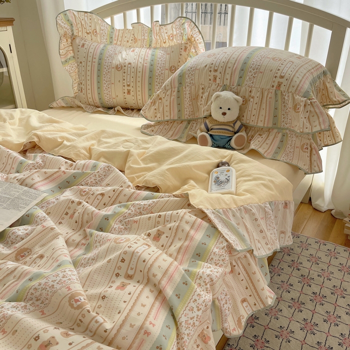 91家纺网 家纺一手货源 找家纺 顾里家纺 2025春夏新款韩系云朵棉夏被夏凉被空调被四件套 泡芙酱