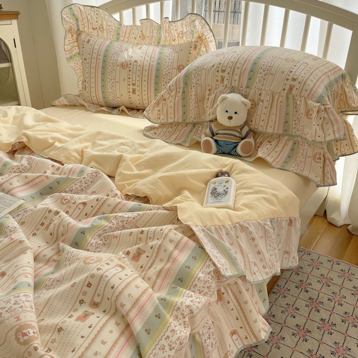 91家纺网 家纺一手货源 找家纺 顾里家纺 2025春夏新款韩系云朵棉夏被夏凉被空调被四件套 泡芙酱