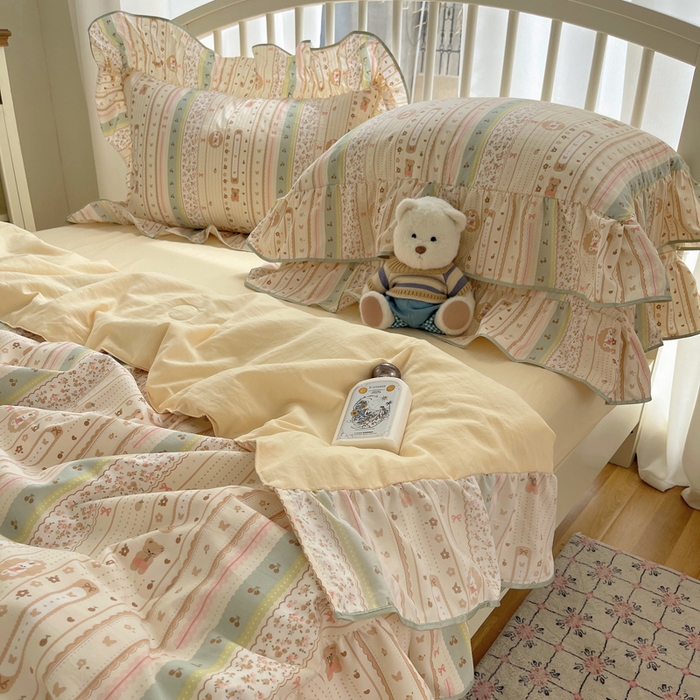 91家纺网 家纺一手货源 找家纺 顾里家纺 2025春夏新款韩系云朵棉夏被夏凉被空调被四件套 泡芙酱