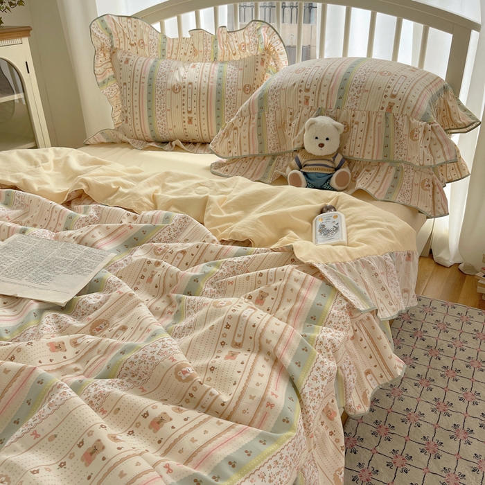 91家纺网 家纺一手货源 找家纺 顾里家纺 2025春夏新款韩系云朵棉夏被夏凉被空调被四件套 泡芙酱