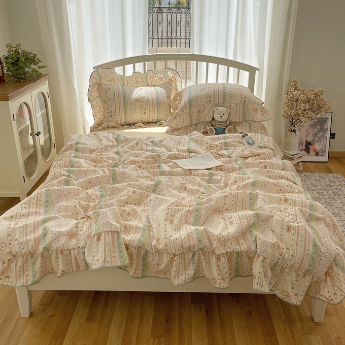 91家纺网 家纺一手货源 找家纺 顾里家纺 2025春夏新款韩系云朵棉夏被夏凉被空调被四件套 泡芙酱