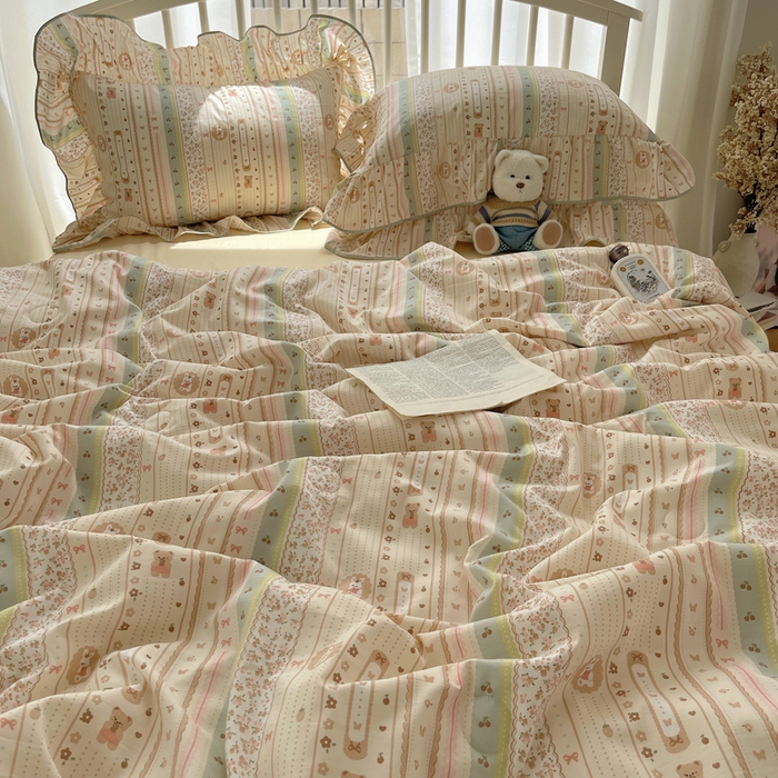 91家纺网 家纺一手货源 找家纺 顾里家纺 2025春夏新款韩系云朵棉夏被夏凉被空调被四件套 泡芙酱