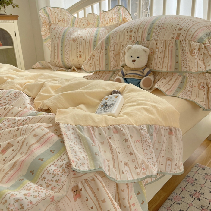 91家纺网 家纺一手货源 找家纺 顾里家纺 2025春夏新款韩系云朵棉夏被夏凉被空调被四件套 泡芙酱