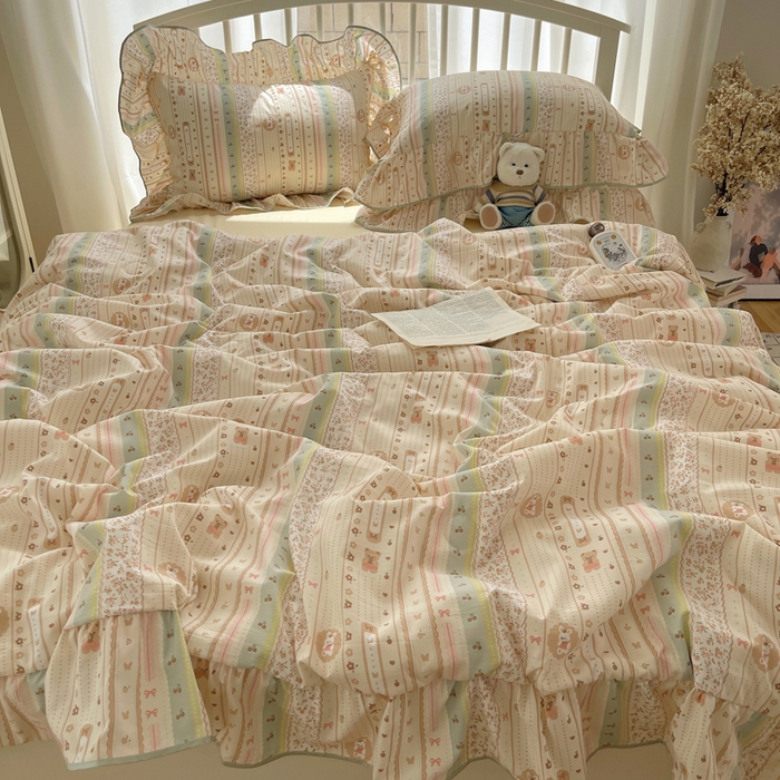 91家纺网 家纺一手货源 找家纺 顾里家纺 2025春夏新款韩系云朵棉夏被夏凉被空调被四件套 泡芙酱