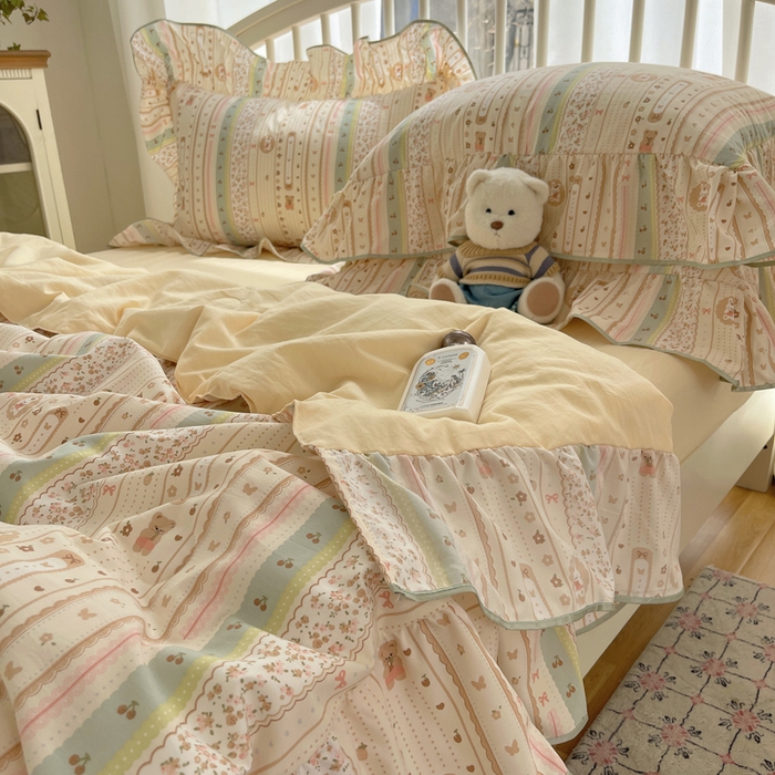 91家纺网 家纺一手货源 找家纺 顾里家纺 2025春夏新款韩系云朵棉夏被夏凉被空调被四件套 泡芙酱