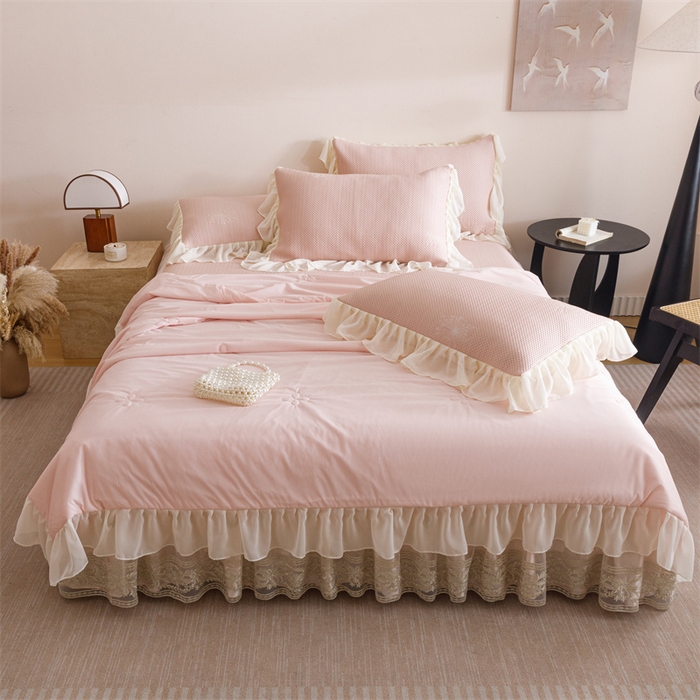 91家纺网 家纺一手货源 找家纺 （总）好儿喜家纺 2025新款A类海洋丝凉感夏被夏凉被空调被豆豆席席子凉席床裙四件套--赫本系列