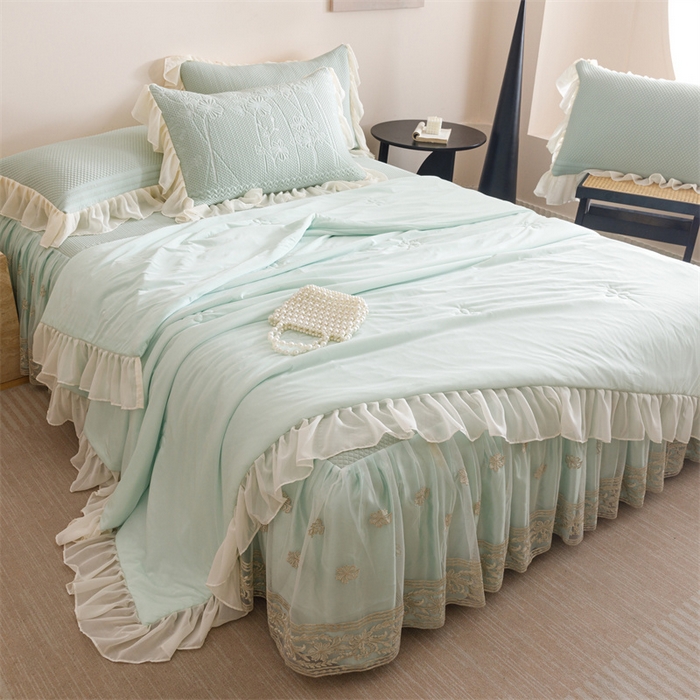 91家纺网 家纺一手货源 找家纺 （总）好儿喜家纺 2025新款A类海洋丝凉感夏被夏凉被空调被豆豆席席子凉席床裙四件套--赫本系列