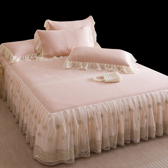 91家纺网 家纺一手货源 找家纺 好儿喜家纺 2025新款A类海洋丝凉感夏被夏凉被空调被豆豆席席子凉席床裙四件套--赫本系列 赫本-风信子粉