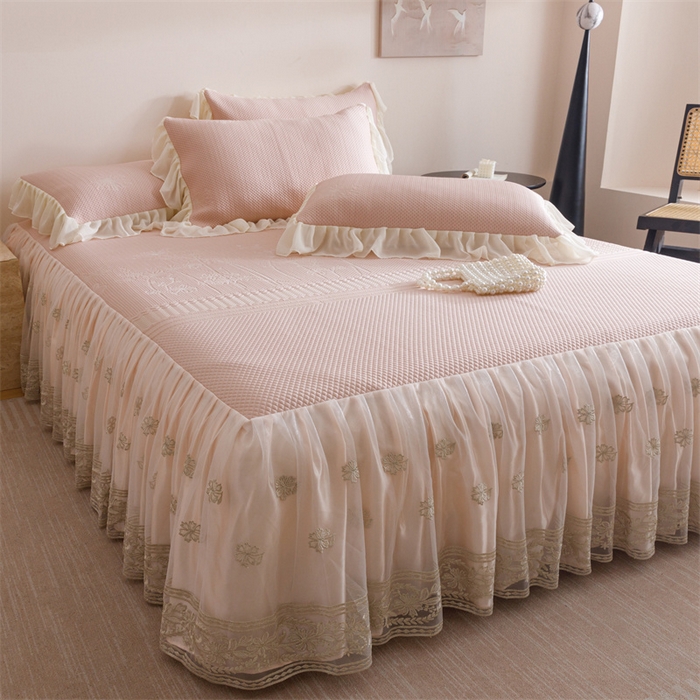 91家纺网 家纺一手货源 找家纺 好儿喜家纺 2025新款A类海洋丝凉感夏被夏凉被空调被豆豆席席子凉席床裙四件套--赫本系列 赫本-风信子粉