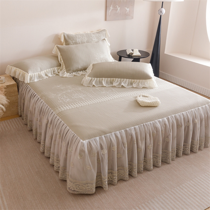 91家纺网 家纺一手货源 找家纺 好儿喜家纺 2025新款A类海洋丝凉感夏被夏凉被空调被豆豆席席子凉席床裙四件套--赫本系列 赫本-风信子香槟