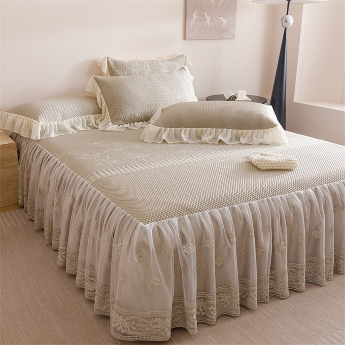 91家纺网 家纺一手货源 找家纺 好儿喜家纺 2025新款A类海洋丝凉感夏被夏凉被空调被豆豆席席子凉席床裙四件套--赫本系列 赫本-风信子香槟