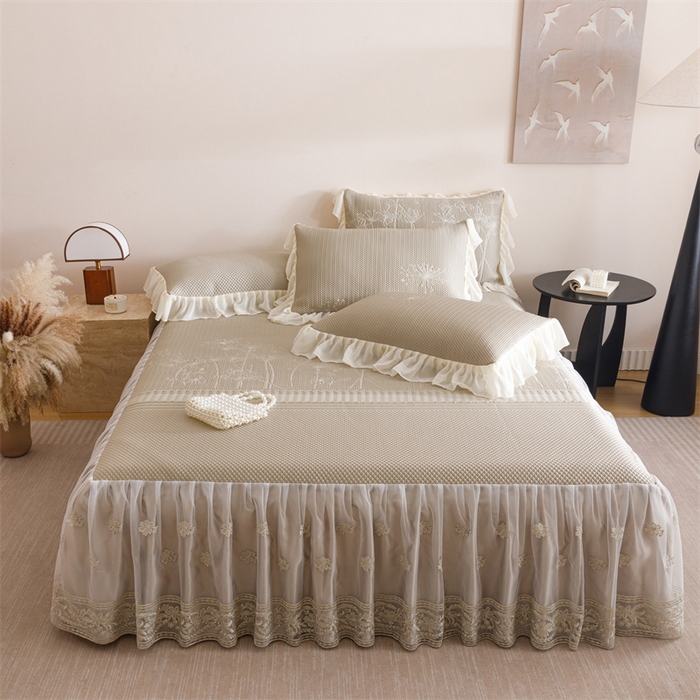 91家纺网 家纺一手货源 找家纺 好儿喜家纺 2025新款A类海洋丝凉感夏被夏凉被空调被豆豆席席子凉席床裙四件套--赫本系列 赫本-风信子香槟