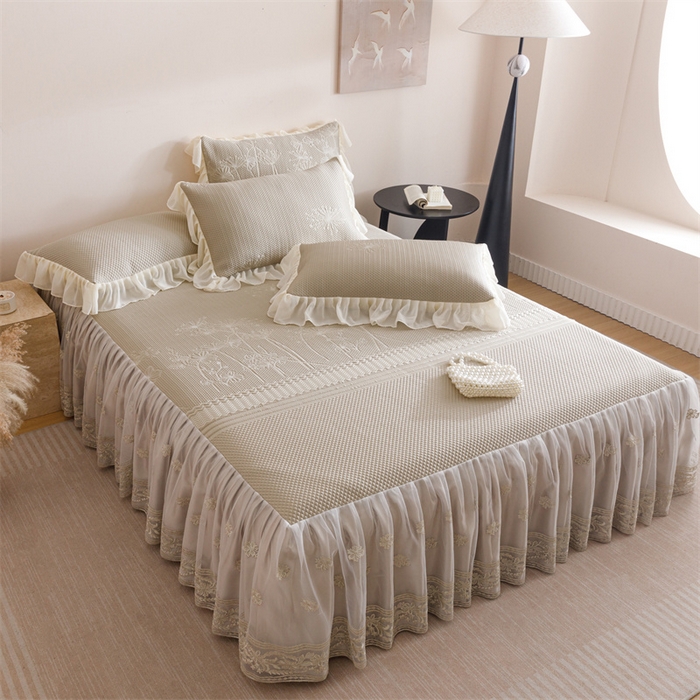 91家纺网 家纺一手货源 找家纺 好儿喜家纺 2025新款A类海洋丝凉感夏被夏凉被空调被豆豆席席子凉席床裙四件套--赫本系列 赫本-风信子香槟