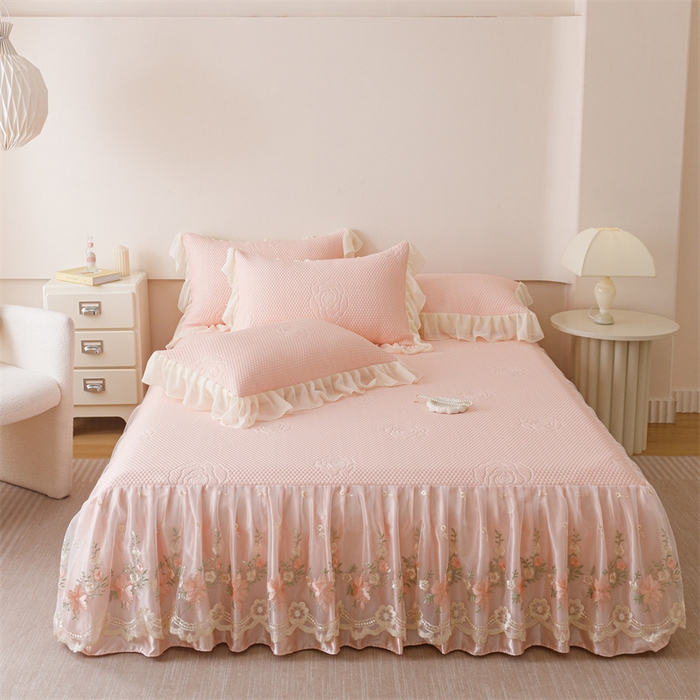 91家纺网 家纺一手货源 找家纺 （总）好儿喜家纺 2025新款A类海洋丝凉感豆豆席席子凉席床裙三件套--花香系列