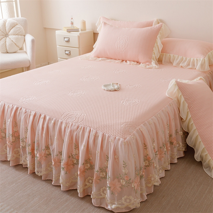 好儿喜家纺 2025新款A类海洋丝凉感豆豆席席子凉席床裙三件套--花香系列 花香-浅粉