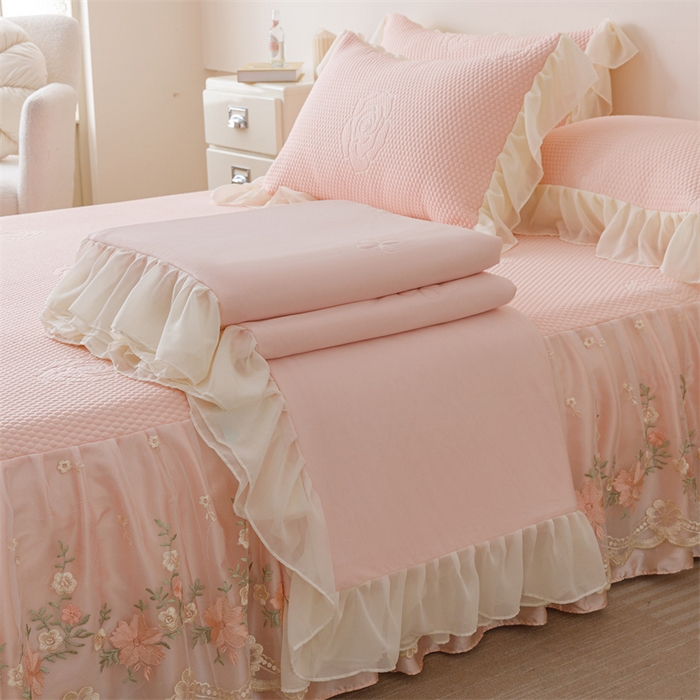 好儿喜家纺 2025新款A类海洋丝凉感夏被夏凉被空调被豆豆席席子凉席床裙四件套--花香系列 花香-浅粉