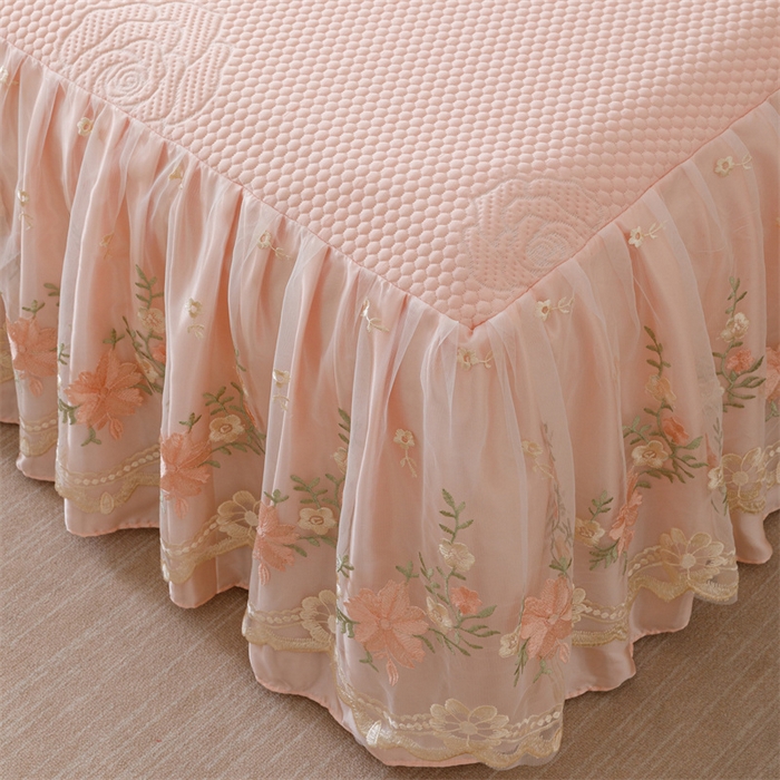 91家纺网 家纺一手货源 找家纺 好儿喜家纺 2025新款A类海洋丝凉感夏被夏凉被空调被豆豆席席子凉席床裙四件套--花香系列 花香-浅粉