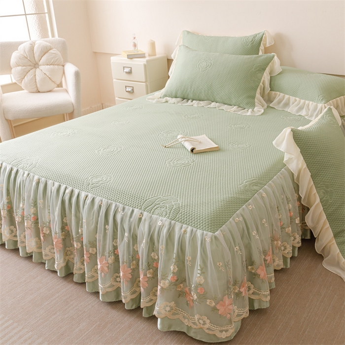 好儿喜家纺 2025新款A类海洋丝凉感豆豆席席子凉席床裙三件套--花香系列 花香-橄榄绿