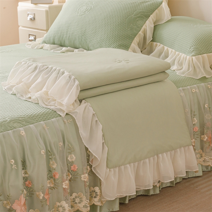 好儿喜家纺 2025新款A类海洋丝凉感夏被夏凉被空调被豆豆席席子凉席床裙四件套--花香系列 花香-橄榄绿