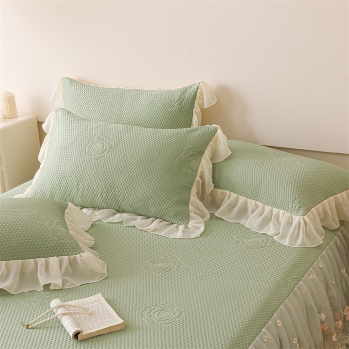 91家纺网 家纺一手货源 找家纺 好儿喜家纺 2025新款A类海洋丝凉感夏被夏凉被空调被豆豆席席子凉席床裙四件套--花香系列 花香-橄榄绿