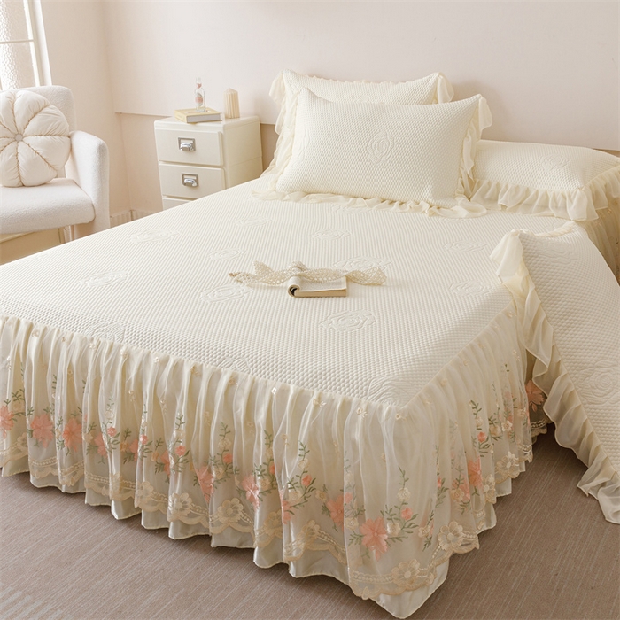 好儿喜家纺 2025新款A类海洋丝凉感豆豆席席子凉席床裙三件套--花香系列 花香-奶白