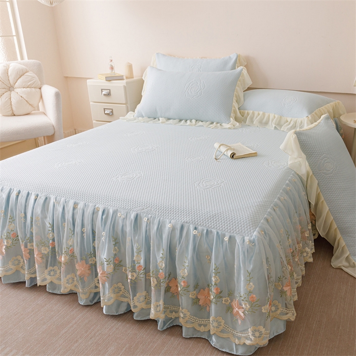 好儿喜家纺 2025新款A类海洋丝凉感豆豆席席子凉席床裙三件套--花香系列 花香-浅蓝