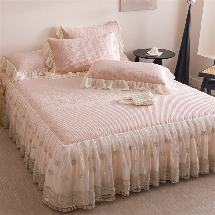 好儿喜家纺 2025新款A类海洋丝凉感豆豆席席子凉席床裙三件套--赫本系列 赫本-风信子粉