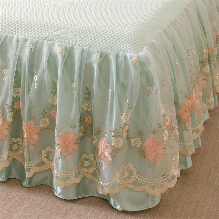 91家纺网 家纺一手货源 找家纺 好儿喜家纺 2025新款A类海洋丝凉感豆豆席席子凉席床裙三件套--花香系列 花香-浅绿