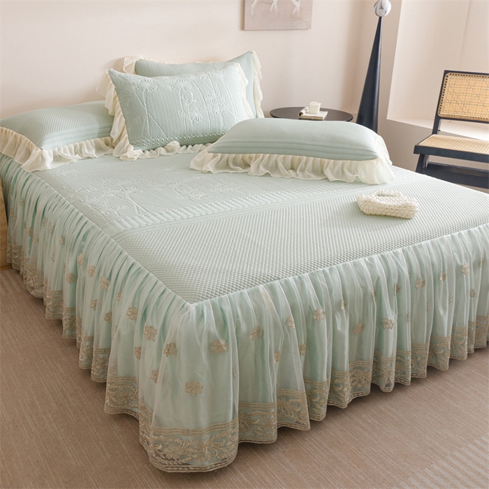 好儿喜家纺 2025新款A类海洋丝凉感豆豆席席子凉席床裙三件套--赫本系列 赫本-风信子浅绿