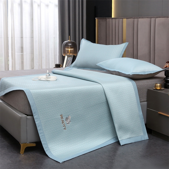 91家纺网 家纺一手货源 找家纺 （总）青雅席业 2025新款3D凉感豆豆爱心刺绣凉席