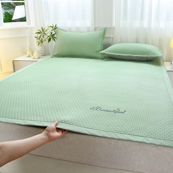 青雅席业 2025新款3D凉感豆豆爱心刺绣凉席 爱心刺绣-绿