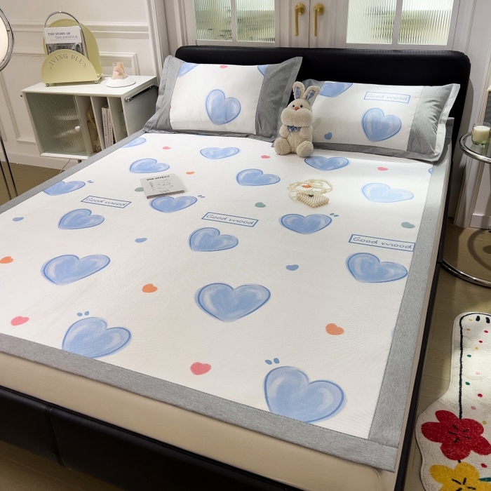 91家纺网 家纺一手货源 找家纺 水云缦 2025新款600D冰藤凉席冰丝席铺床款 铺床款-爱心