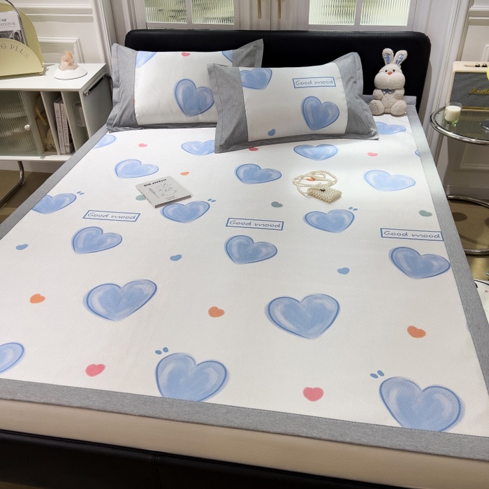 91家纺网 家纺一手货源 找家纺 水云缦 2025新款600D冰藤凉席冰丝席铺床款 铺床款-爱心