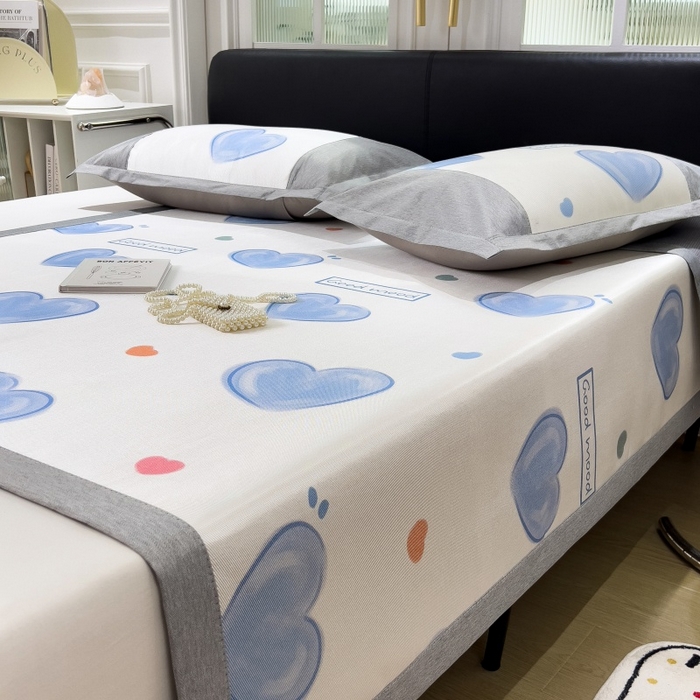 91家纺网 家纺一手货源 找家纺 水云缦 2025新款600D冰藤凉席冰丝席铺床款 铺床款-爱心