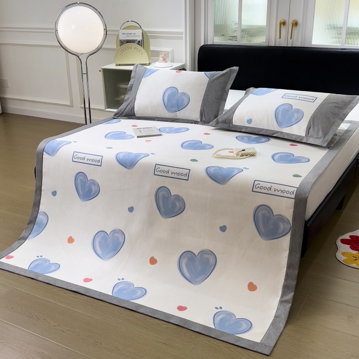 91家纺网 家纺一手货源 找家纺 水云缦 2025新款600D冰藤凉席冰丝席铺床款 铺床款-爱心