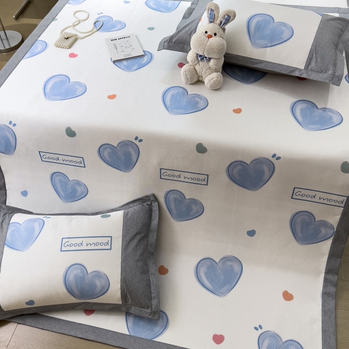 91家纺网 家纺一手货源 找家纺 水云缦 2025新款600D冰藤凉席冰丝席铺床款 铺床款-爱心