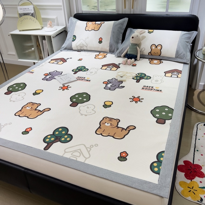 91家纺网 家纺一手货源 找家纺 水云缦 2025新款600D冰藤凉席冰丝席铺床款 铺床款-动物乐园