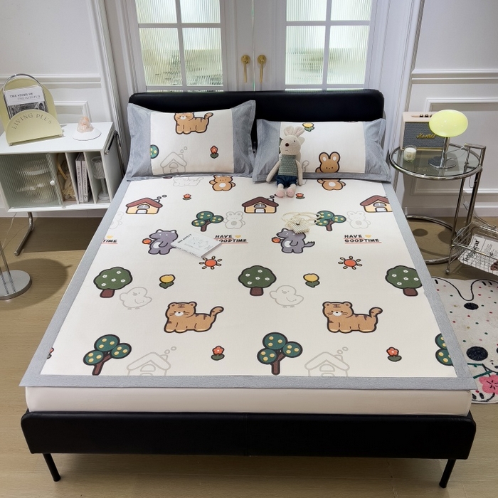 91家纺网 家纺一手货源 找家纺 水云缦 2025新款600D冰藤凉席冰丝席铺床款 铺床款-动物乐园